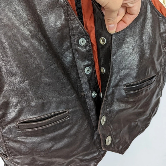 Vintage Remington West Goose Down Vest Yellowstone Leather Indian Nickel 40/M - Picture 9 of 16